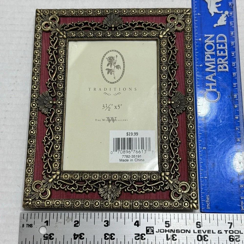 Ornate Antique Brass Color Metal Photo Frame Red Burgundy Trim Weston Gallery